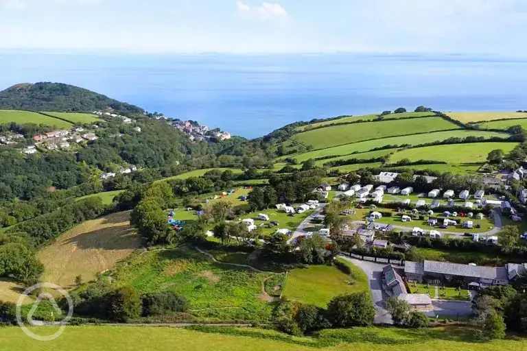 Aerial view of Lynmouth Holiday Retreat with sea views of Lynmouth Bay