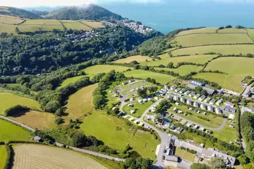 Aerial view of Lynmouth Holiday Retreat with sea views of Lynmouth Bay