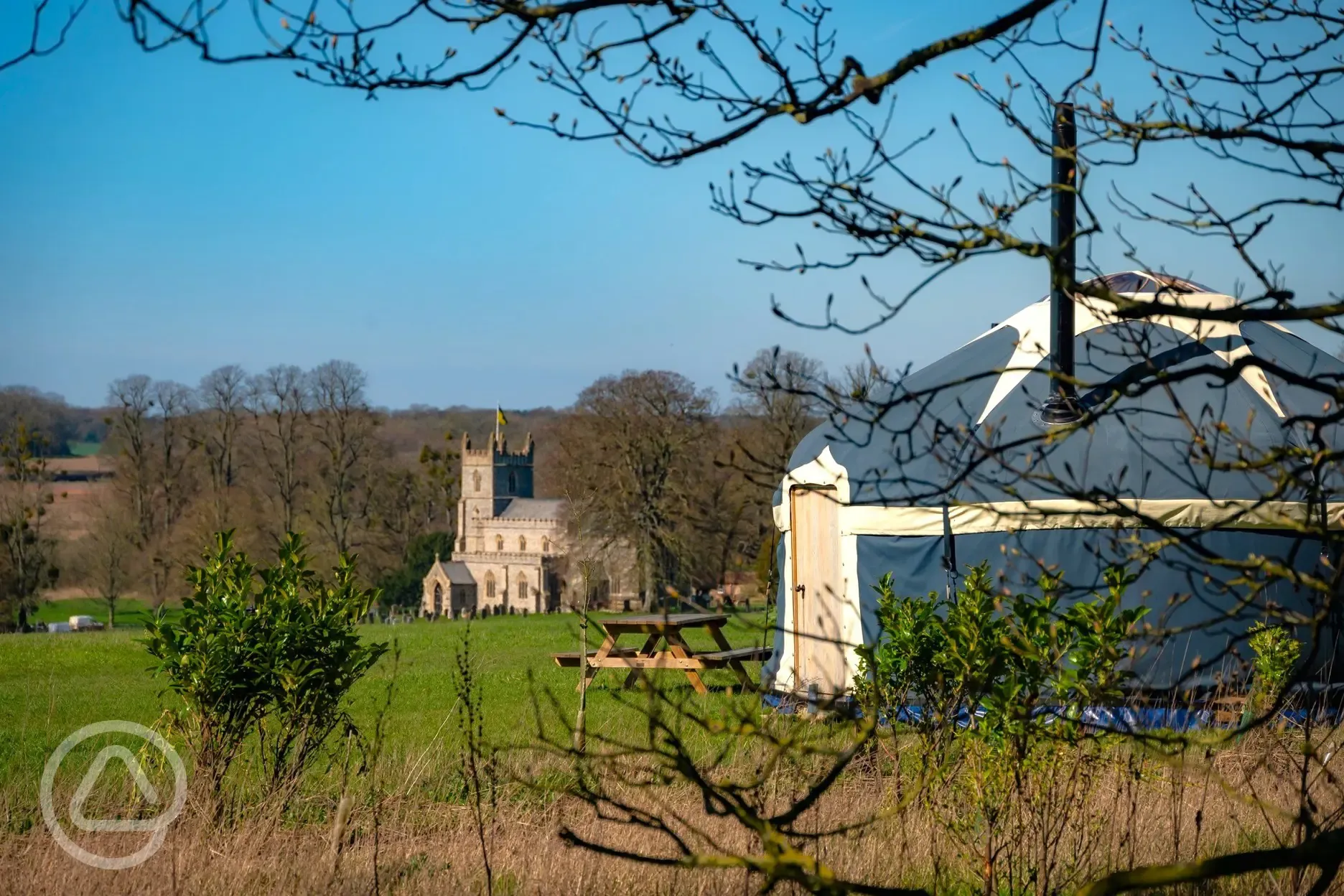 Yurt with view of the church