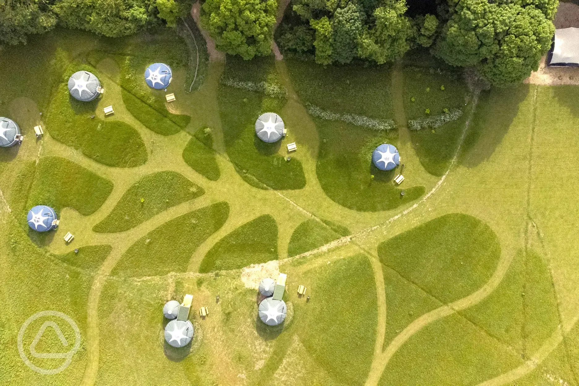 Aerial view of the yurts