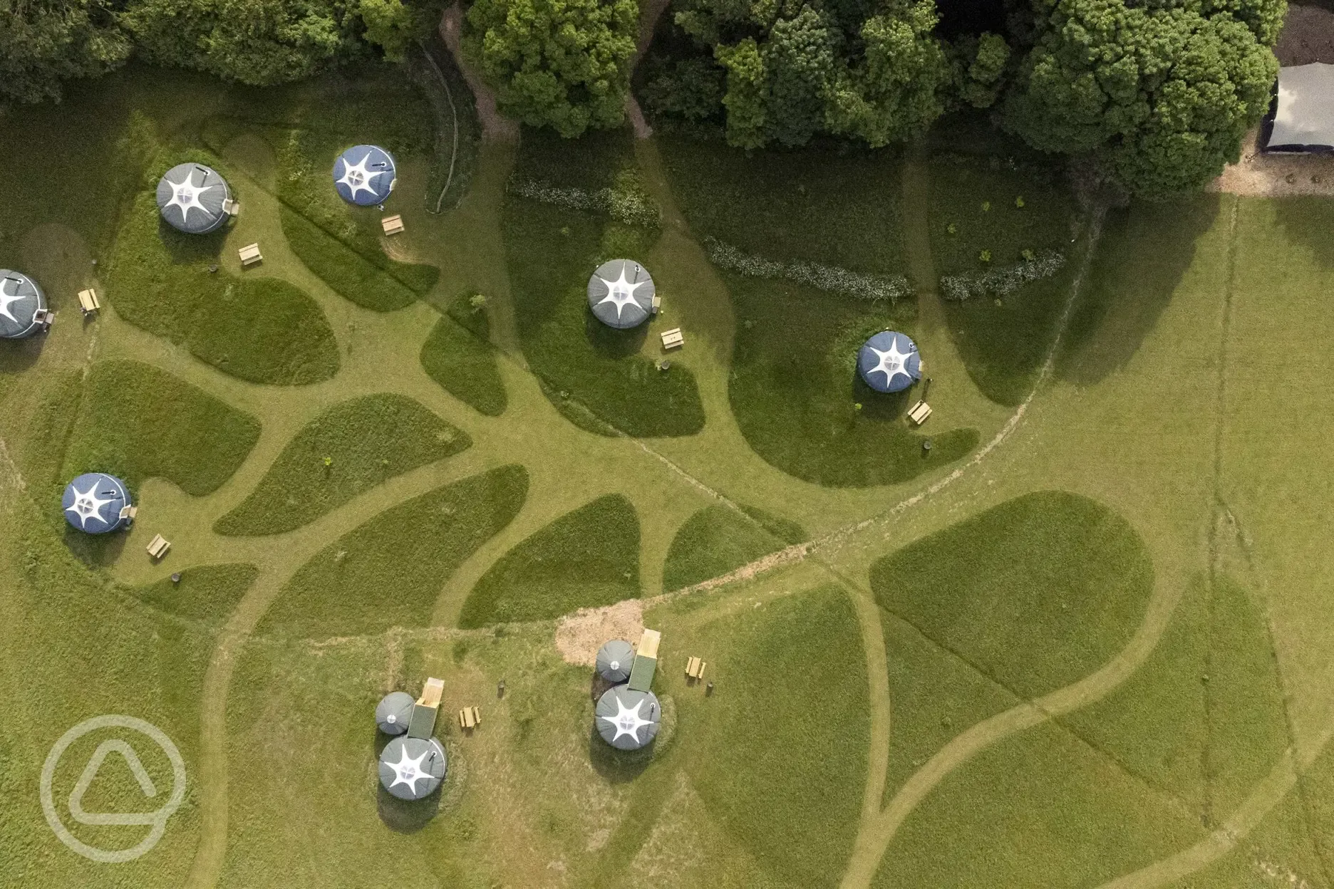 Aerial view of the 8 yurts