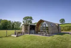 Large cabin style pod with hot tub at Sandwath Farm