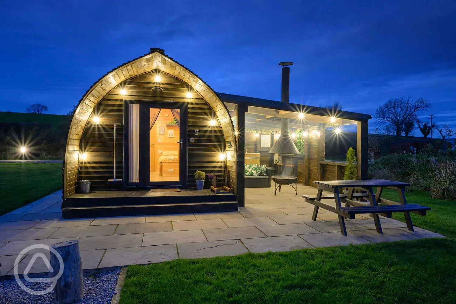 Greenriggs pod at night time