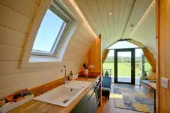 Kitchenette and dining area in the Enterber deluxe glamping pod Kitchenette and dining area in the Enterber deluxe glamping pod