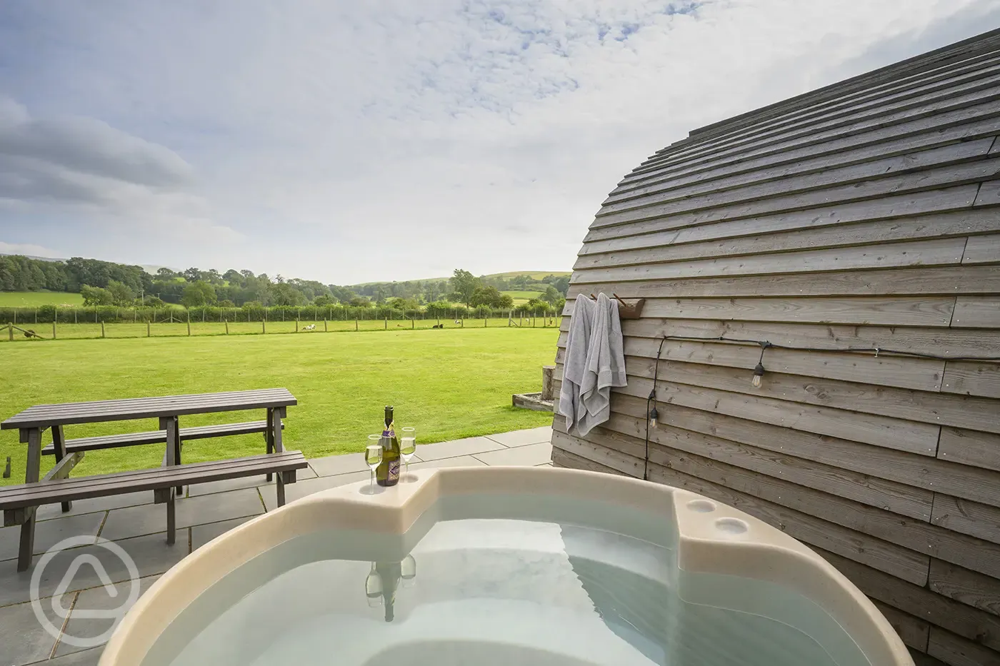 Electric hot tubs with distant countryside views