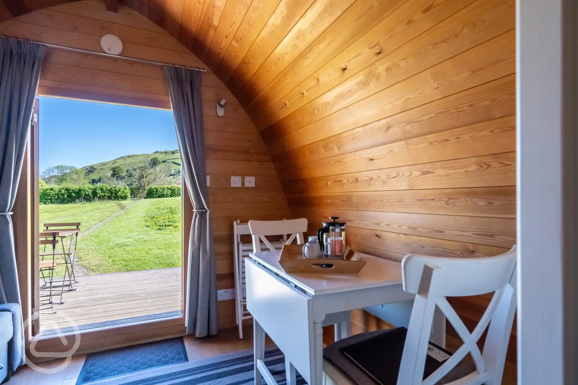 Glamping pod dining area