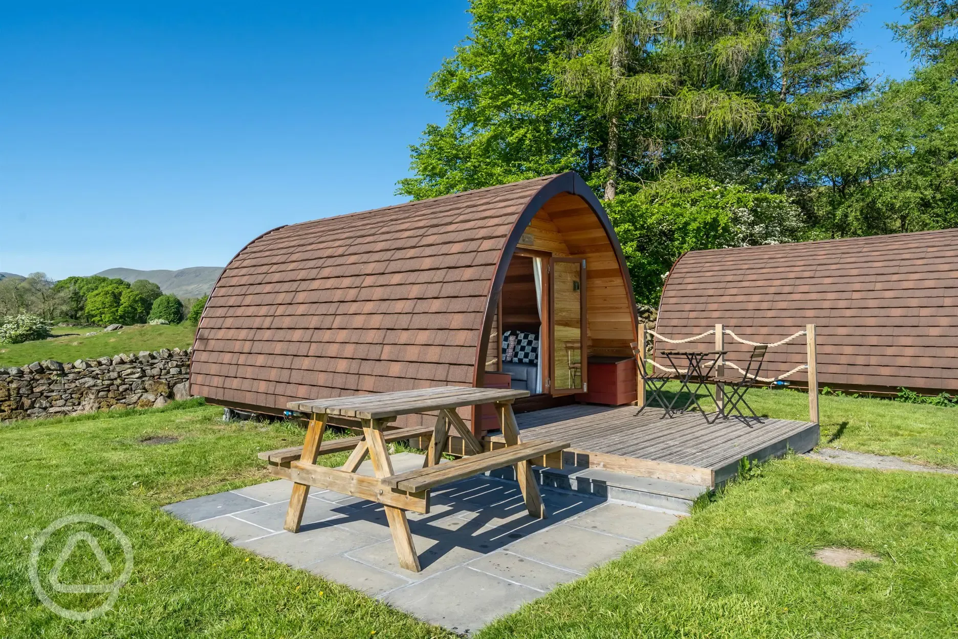 Glamping pod and outdoor seating area