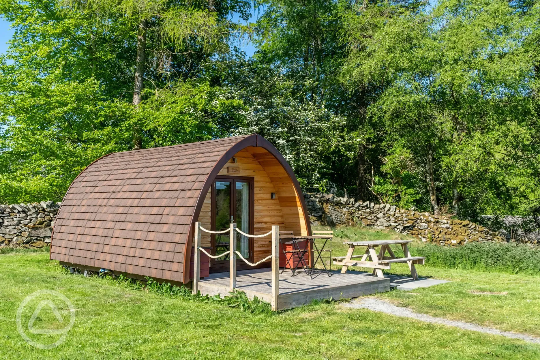 Glamping pod and outdoor seating area