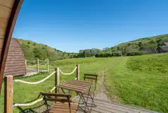 Glamping pod outdoor seating area and views Glamping pod outdoor seating area and views