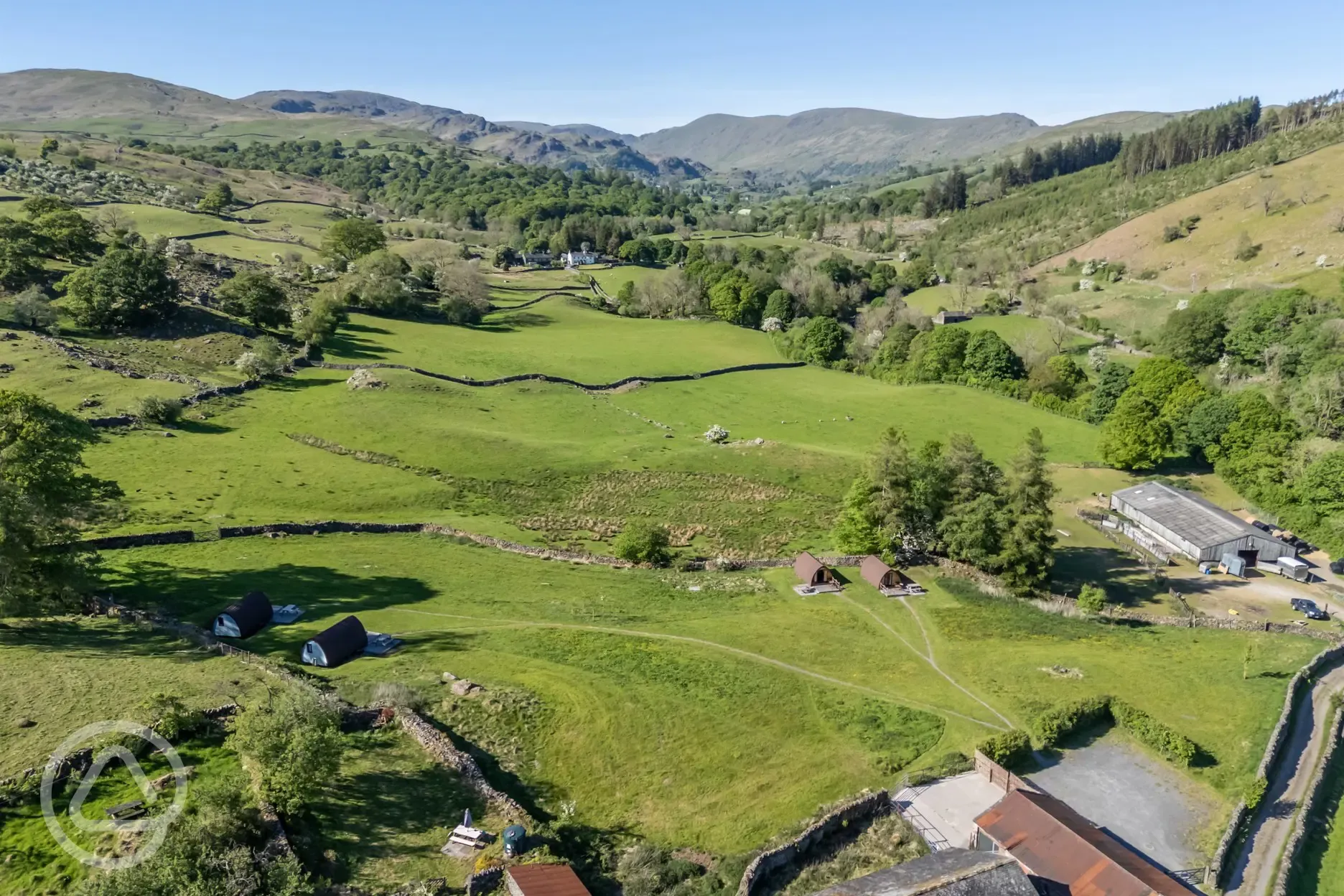 Aerial of the glamping site