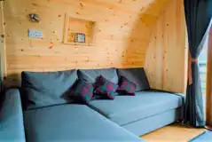 Glamping pod sofa area