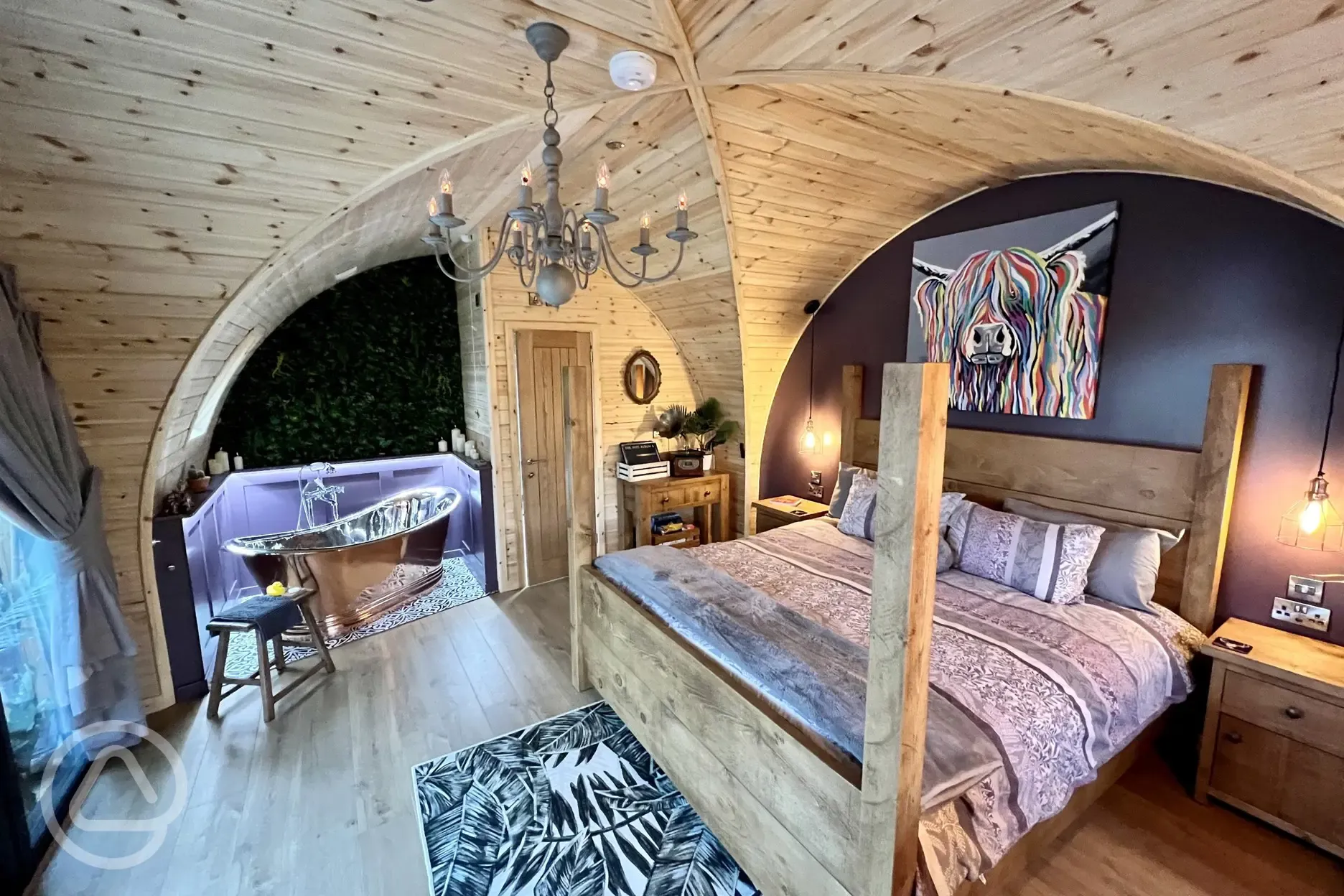 Interior of the Bluebell pod with double bed