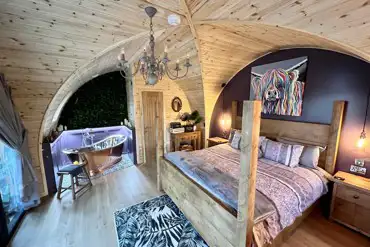 Interior of the Bluebell pod with double bed