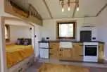 The Bellwether shepherd's hut interior with two double beds