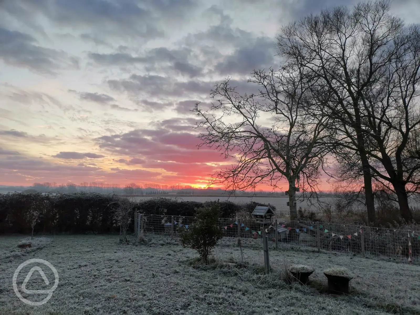 Sunrise at the site in winter