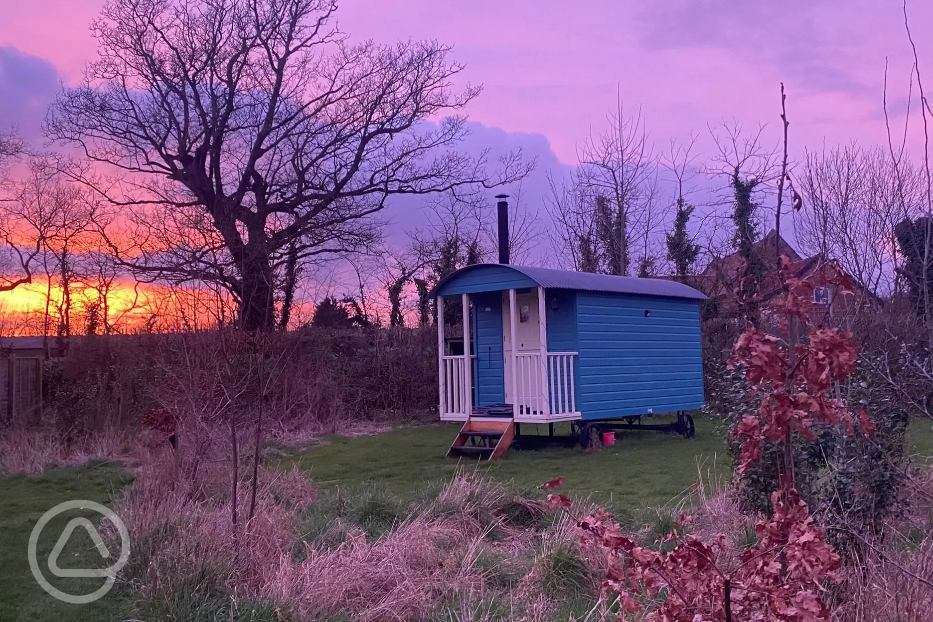 Shepherd's hut at sunset