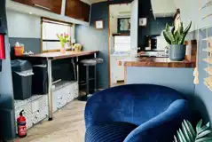 Wildview trailer seating, breakfast bar and kitchen