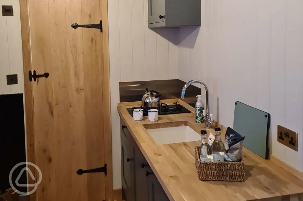 Shepherd's hut kitchen area