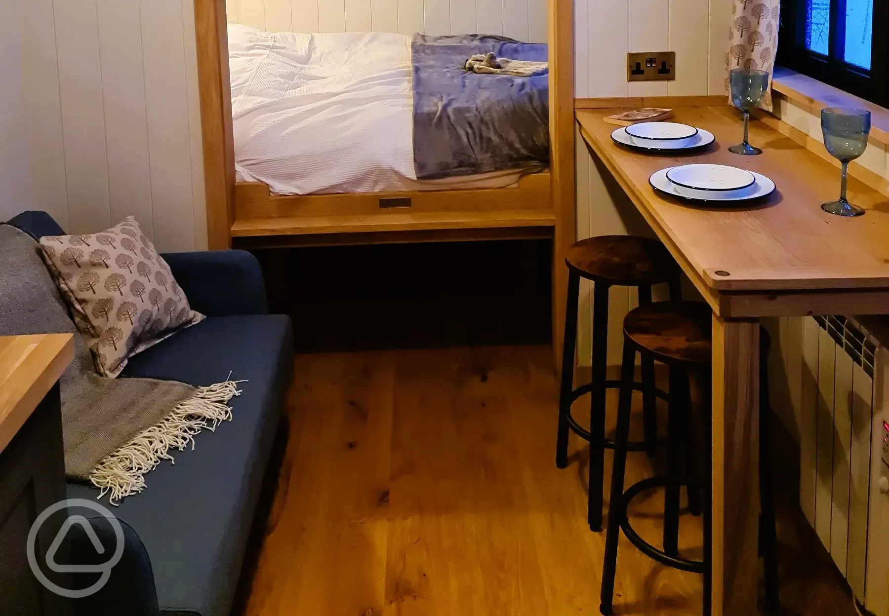 Shepherd's hut dining area