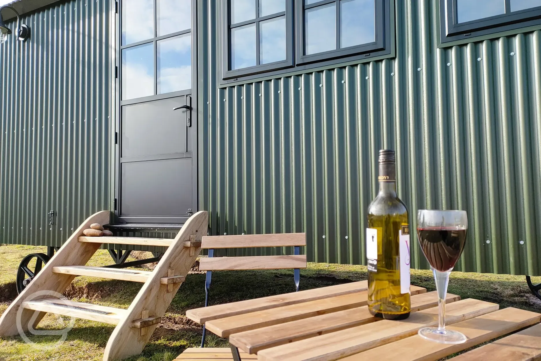 Shepherd's hut outdoor seating