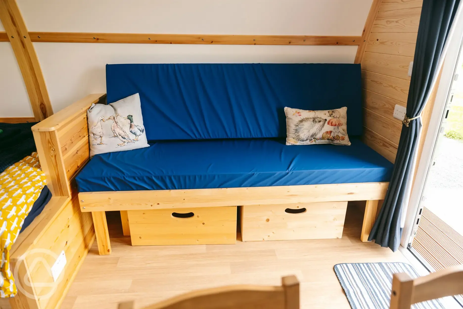 Glamping pod with hot tub sofa bed