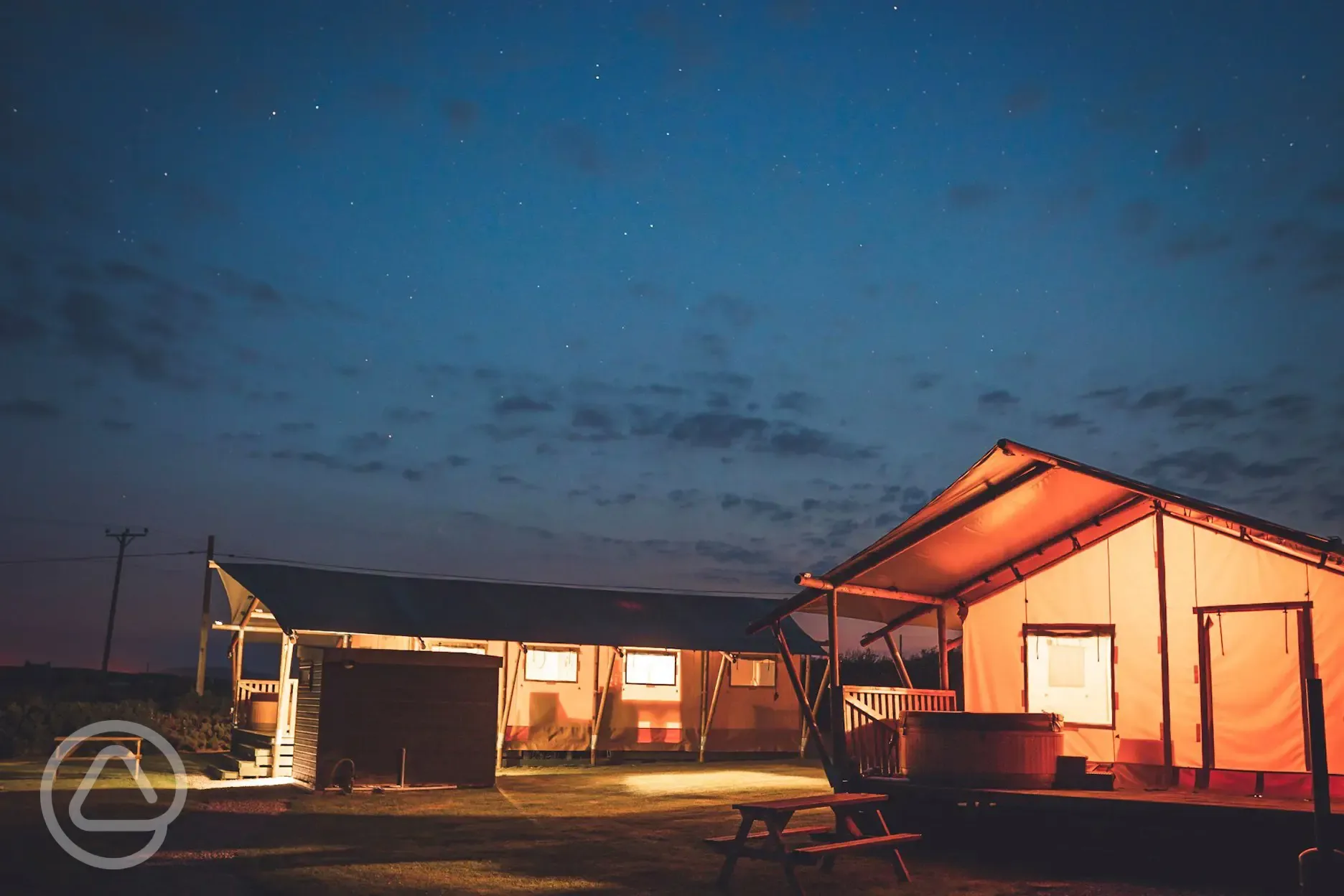 Safari tents at night