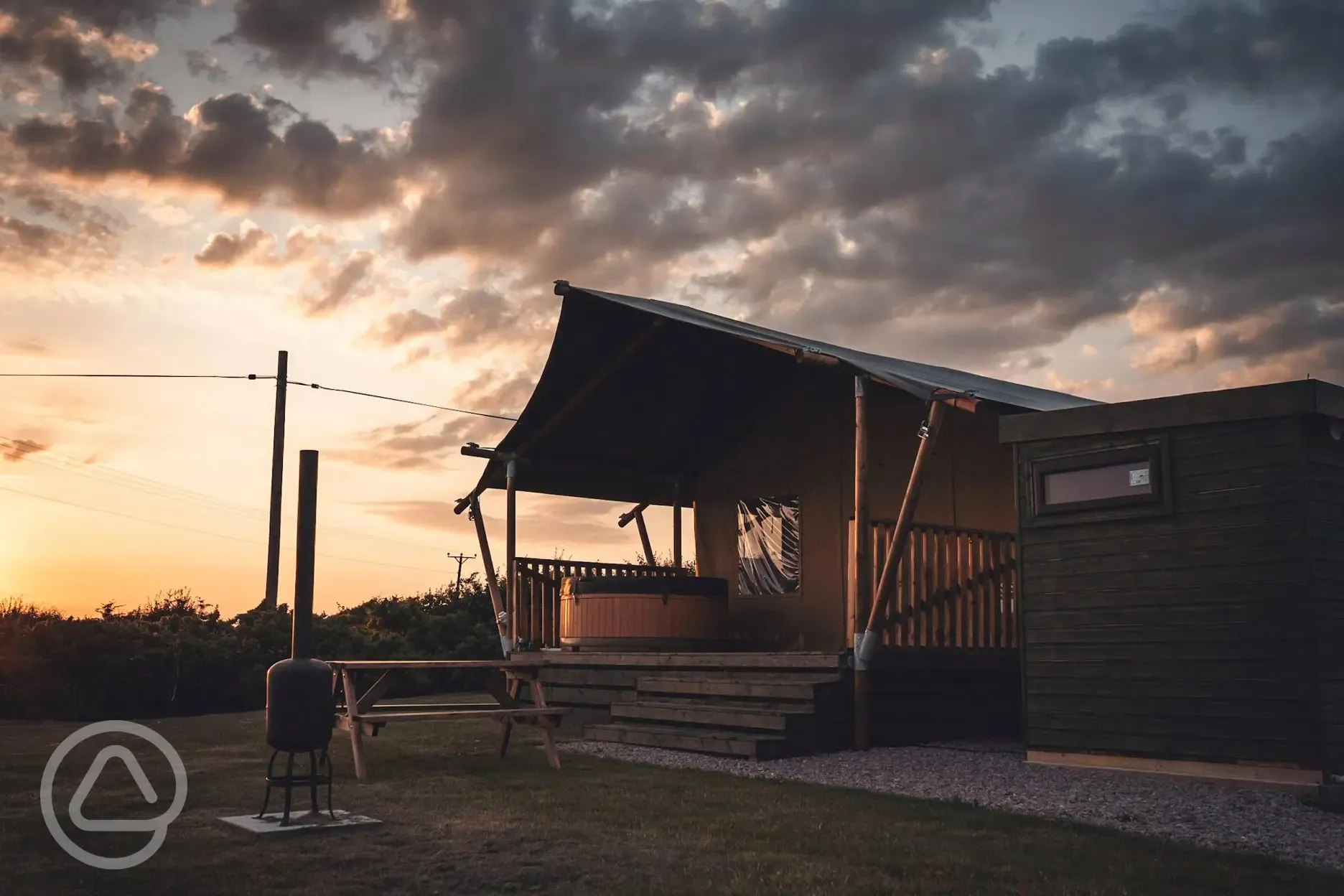 Safari tent at sunset