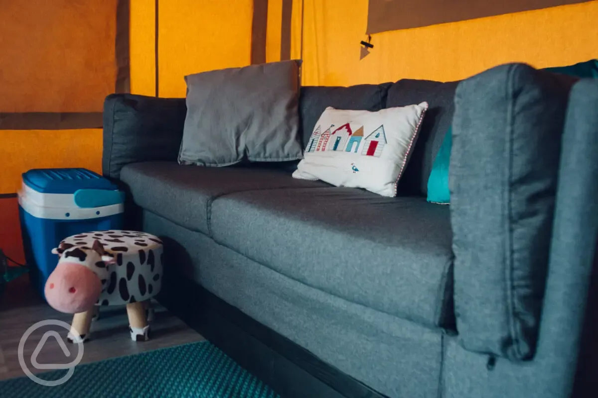 Woody tent interior