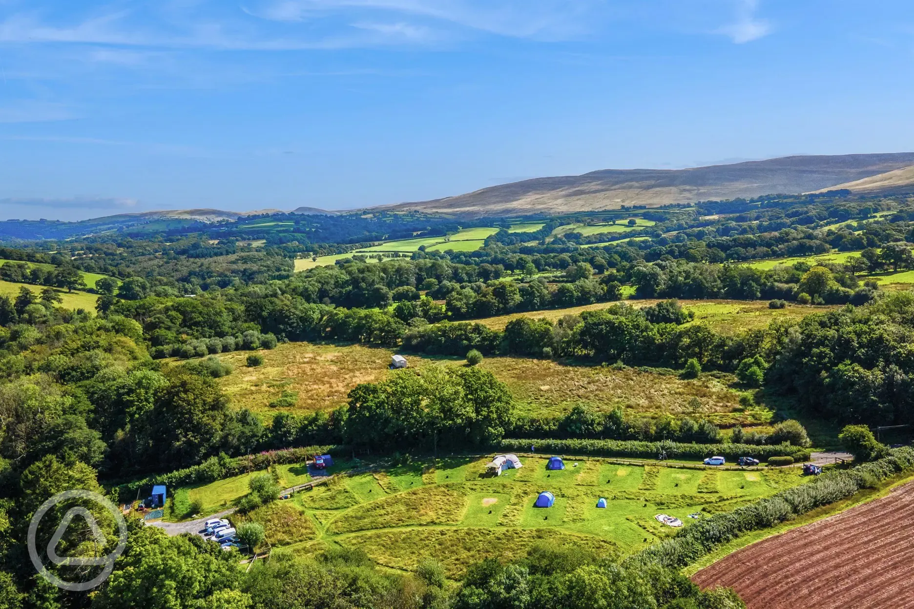 Aerial of the campsite with views towards the Black Mountain Aerial of the campsite with views towards the Black Mountain