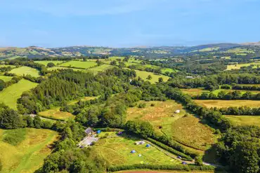 Aerial of the campsite surrounded by countryside