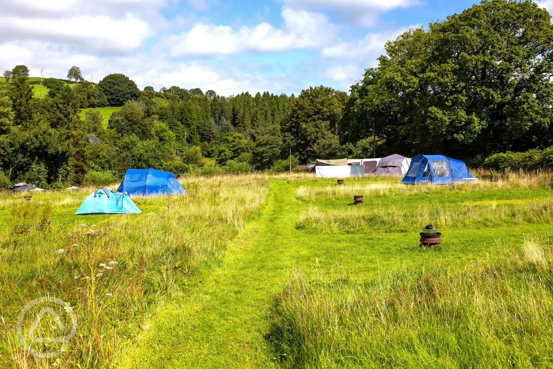 Non electric grass tent pitches, each with fire pit Non electric grass tent pitches, each with fire pit