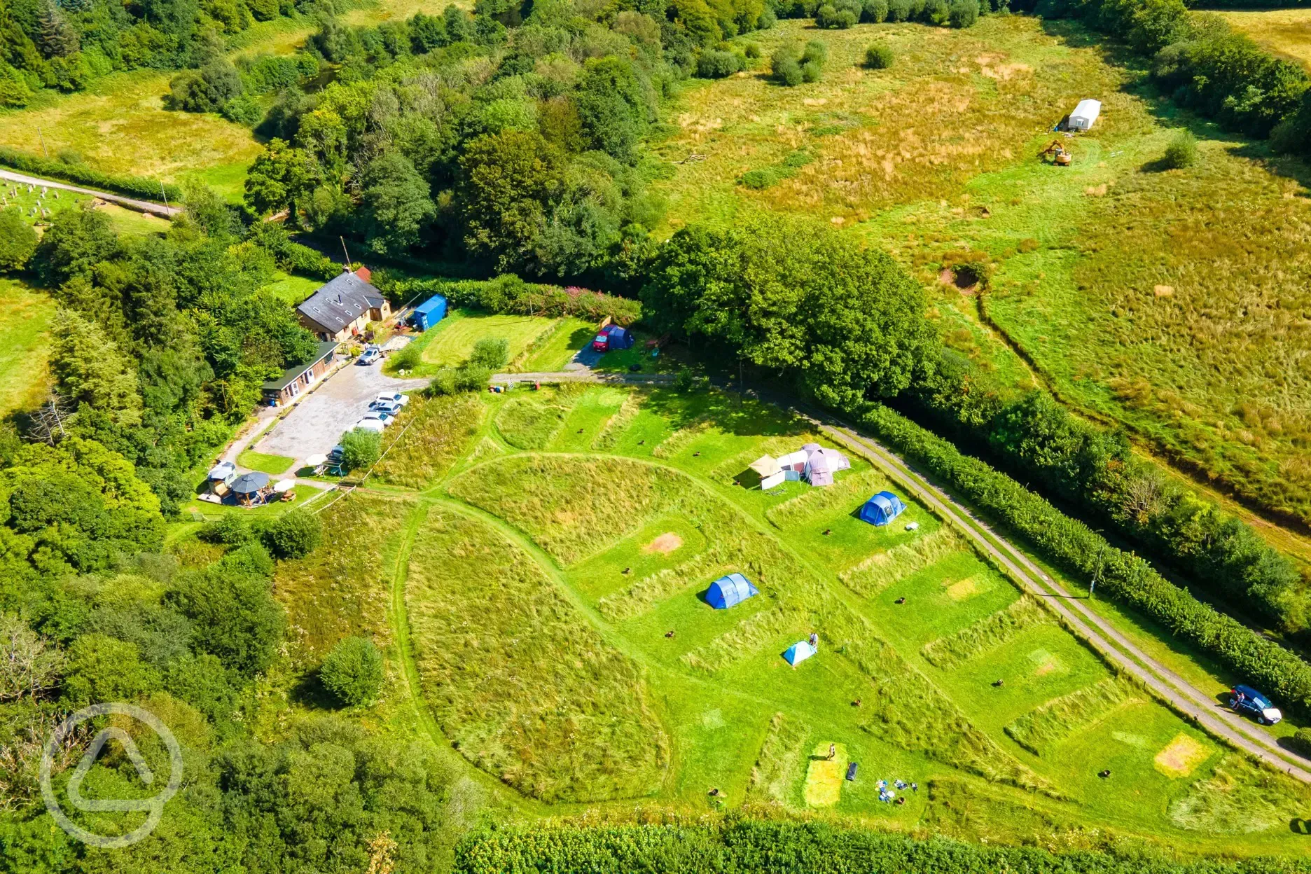 Aerial of the campsite and facilities Aerial of the campsite and facilities