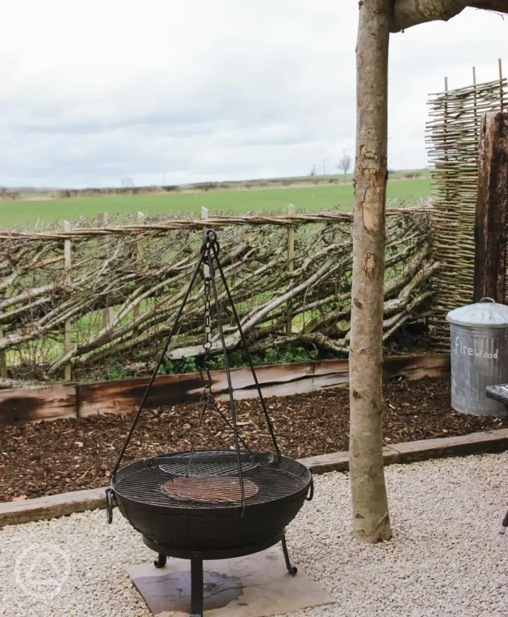 Fire pit outside Willow shepherd's hut