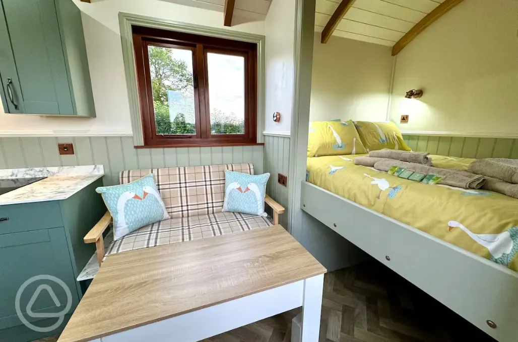 Copper Beech shepherd's hut interior