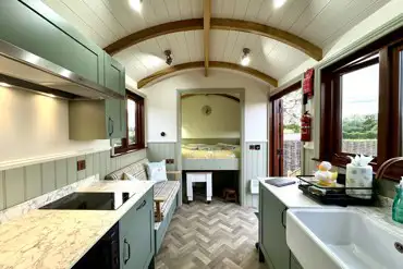 Copper Beech shepherd's hut interior