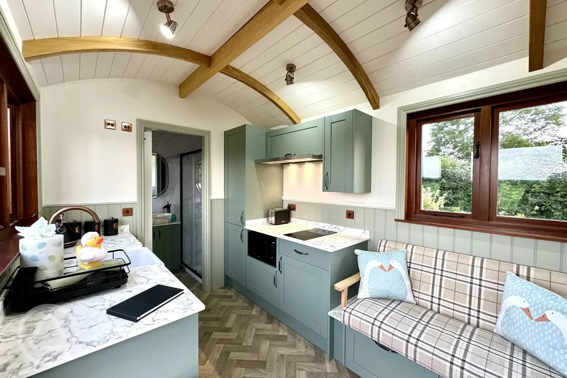 Copper Beech shepherd's hut interior