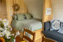 Bowcliffe pod fixed double bed and double sofa bed with bedding