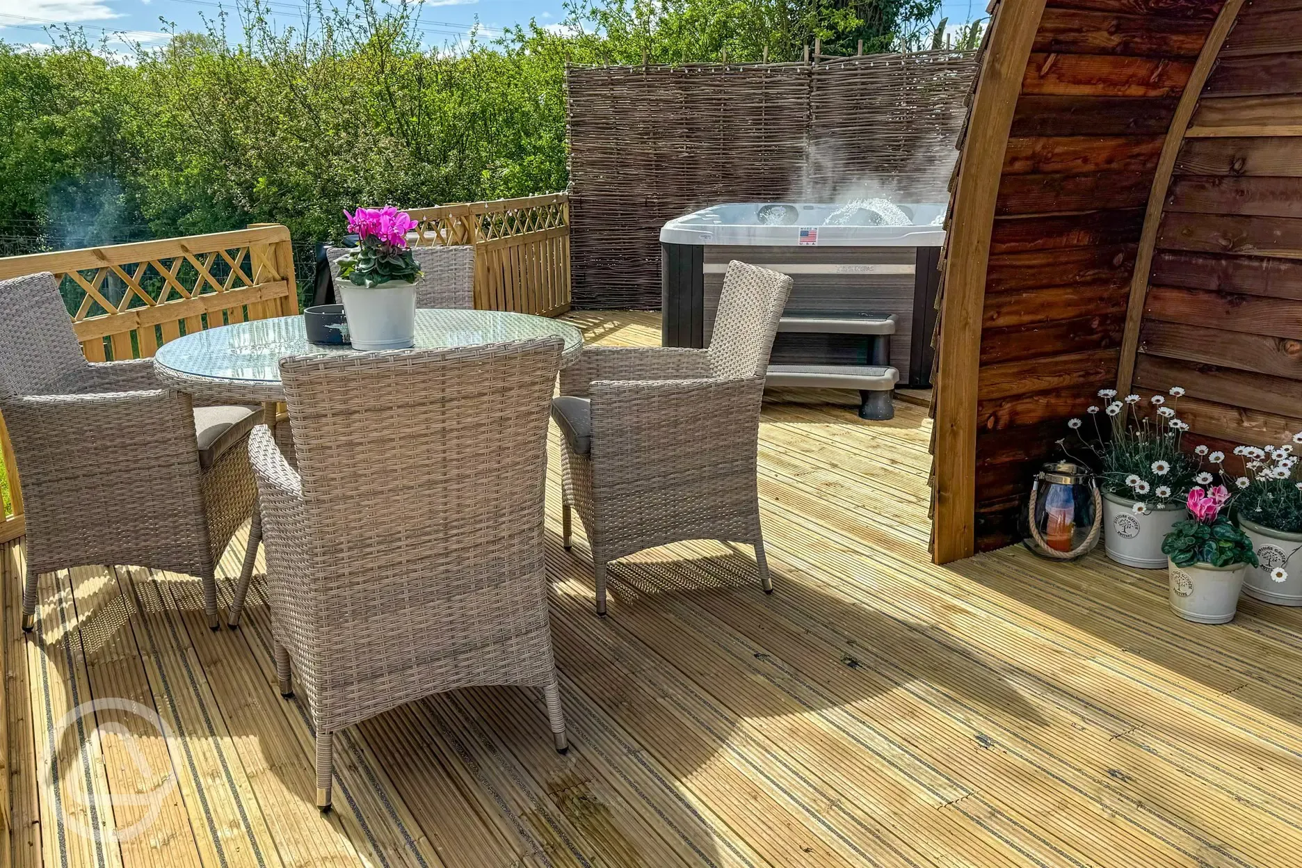 Bowcliffe decking with seating, hot tub and BBQ