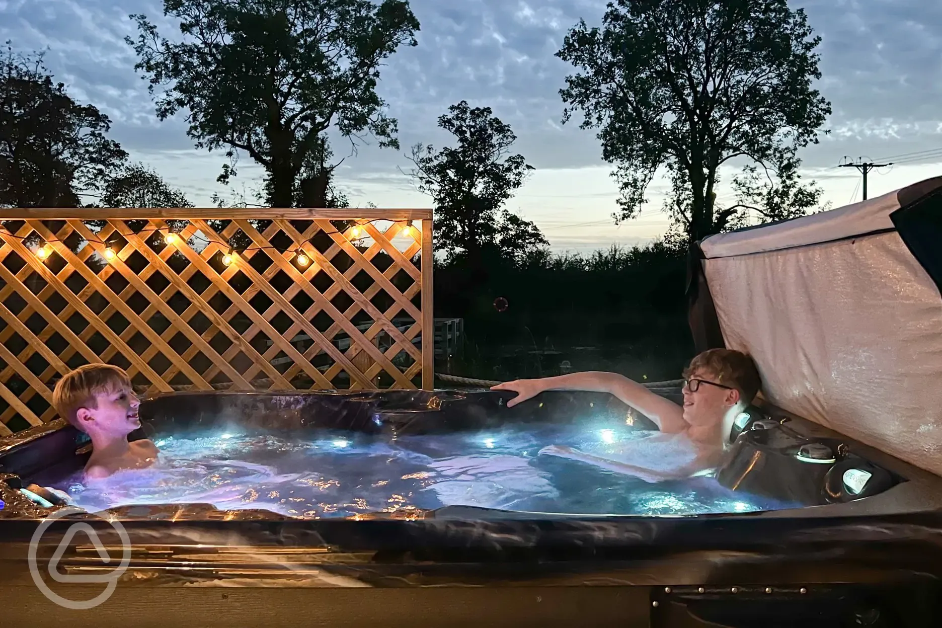 Private hot tubs at night