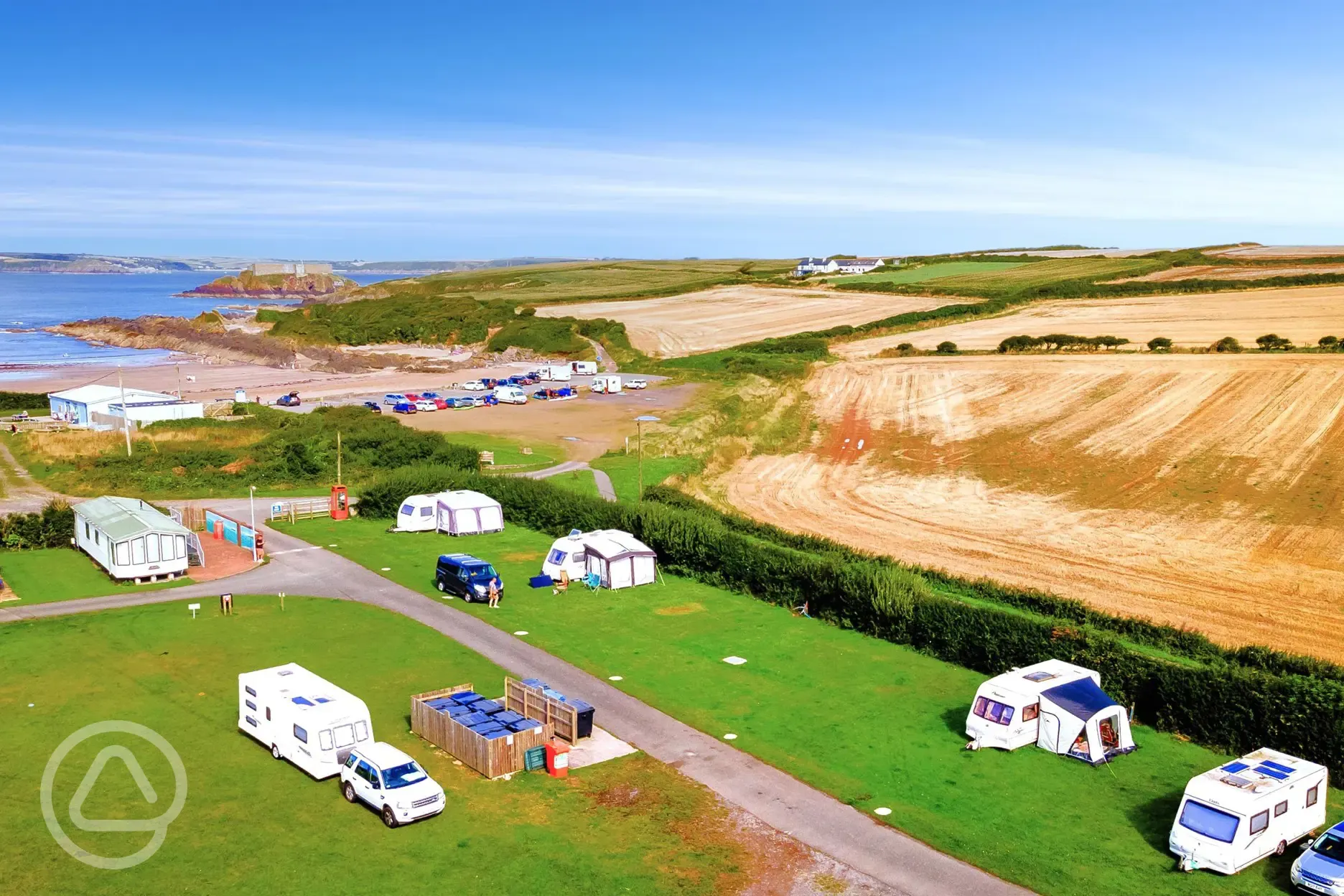 Aerial of the campsite and West Angle Bay Beach