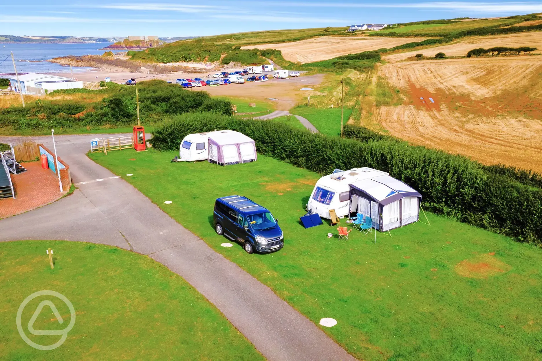 Aerial of the campsite and West Angle Bay Beach