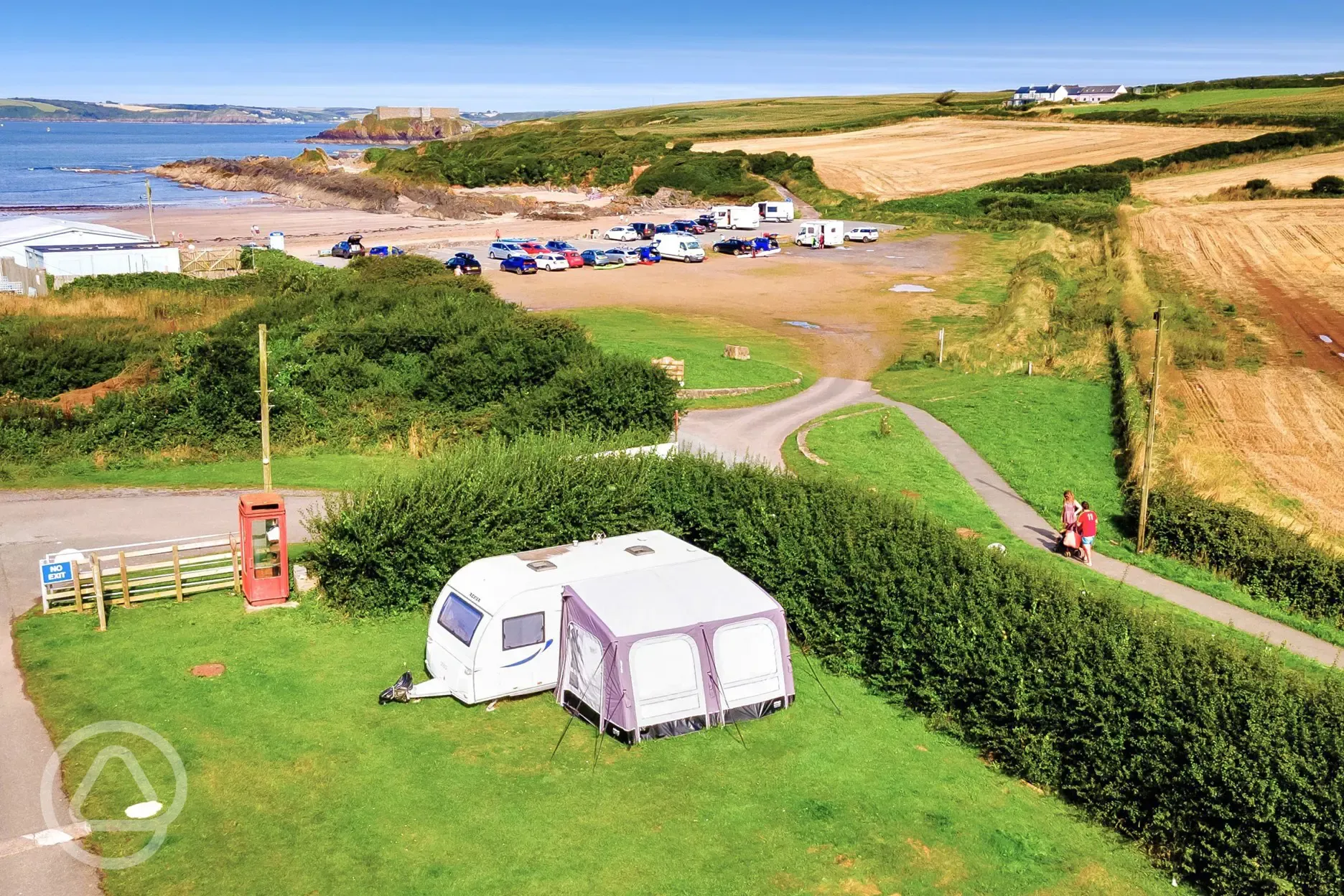 Aerial of the campsite and West Angle Bay Beach