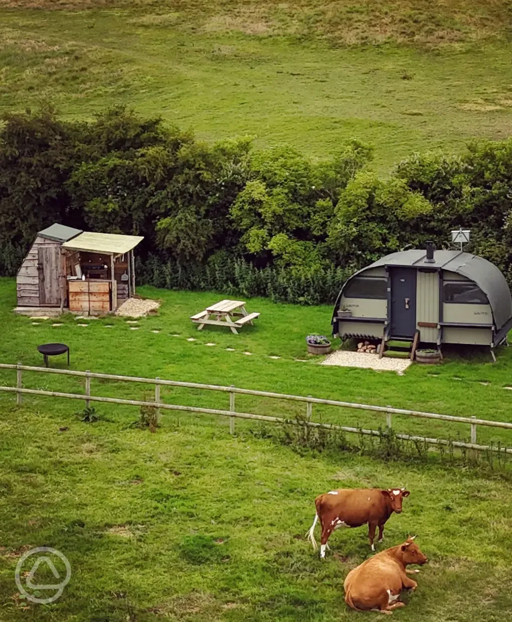 Aerial view of large landpod 