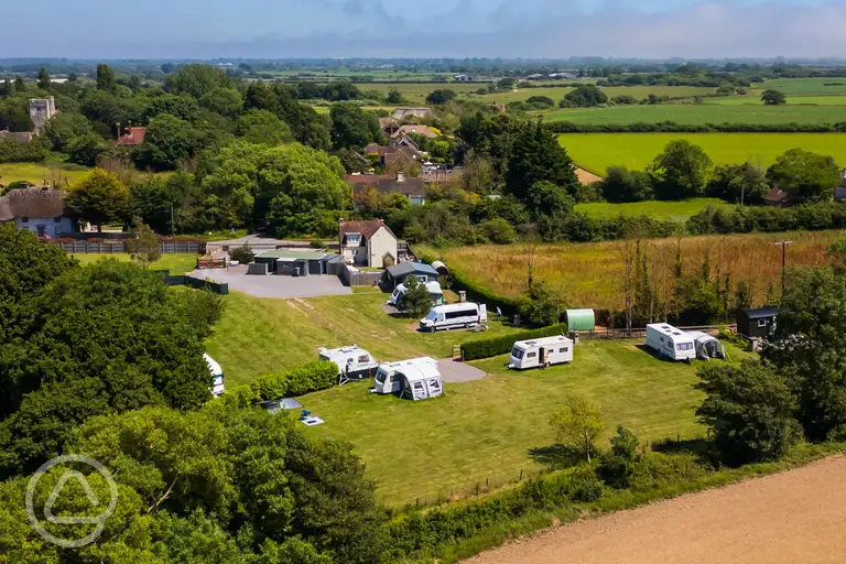 Aerial of Bucket and Spade Holidays Touring and the surrounding countryside