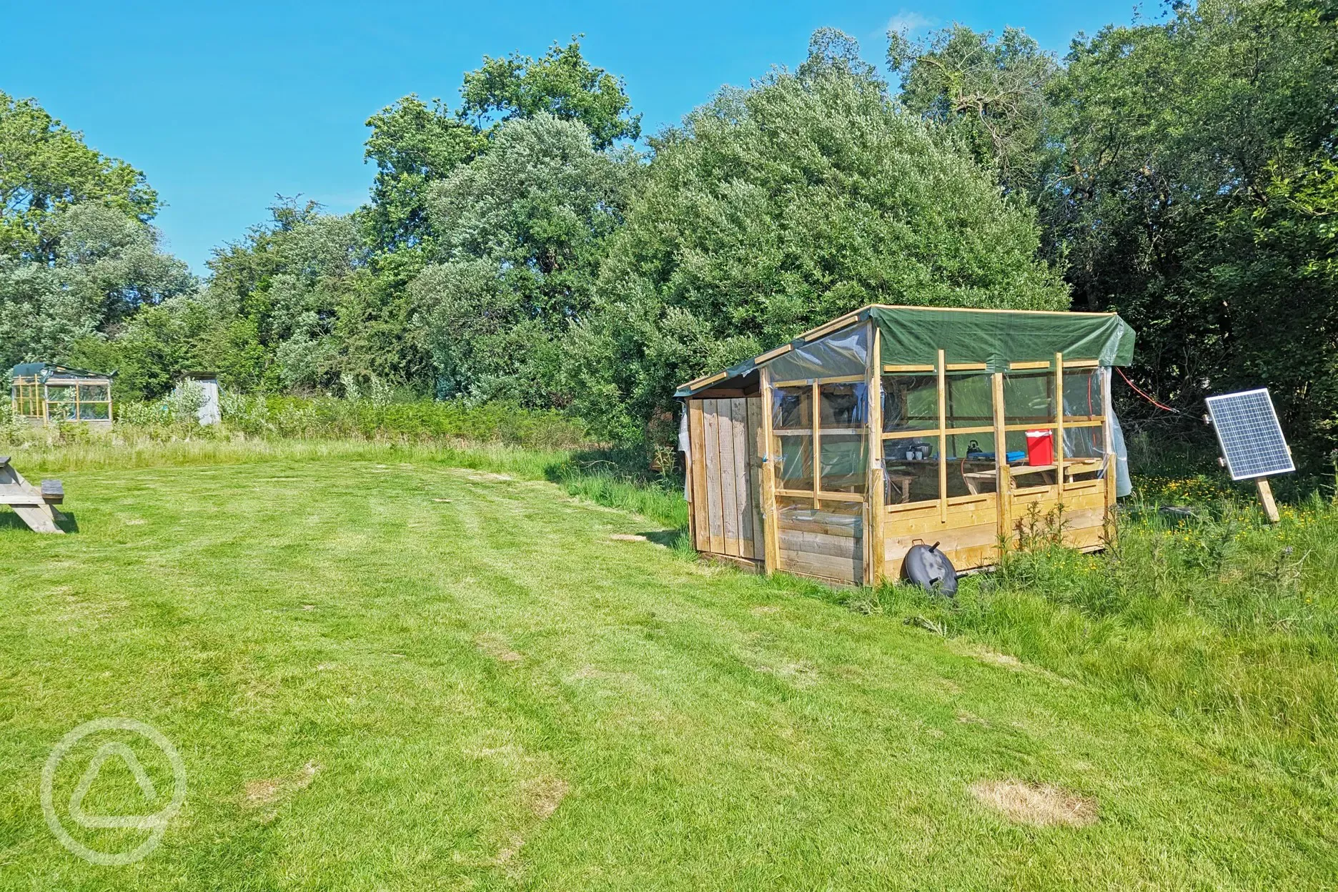 Camping pitch with equipment