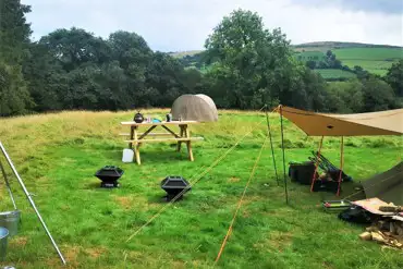 Camping pitch with equipment