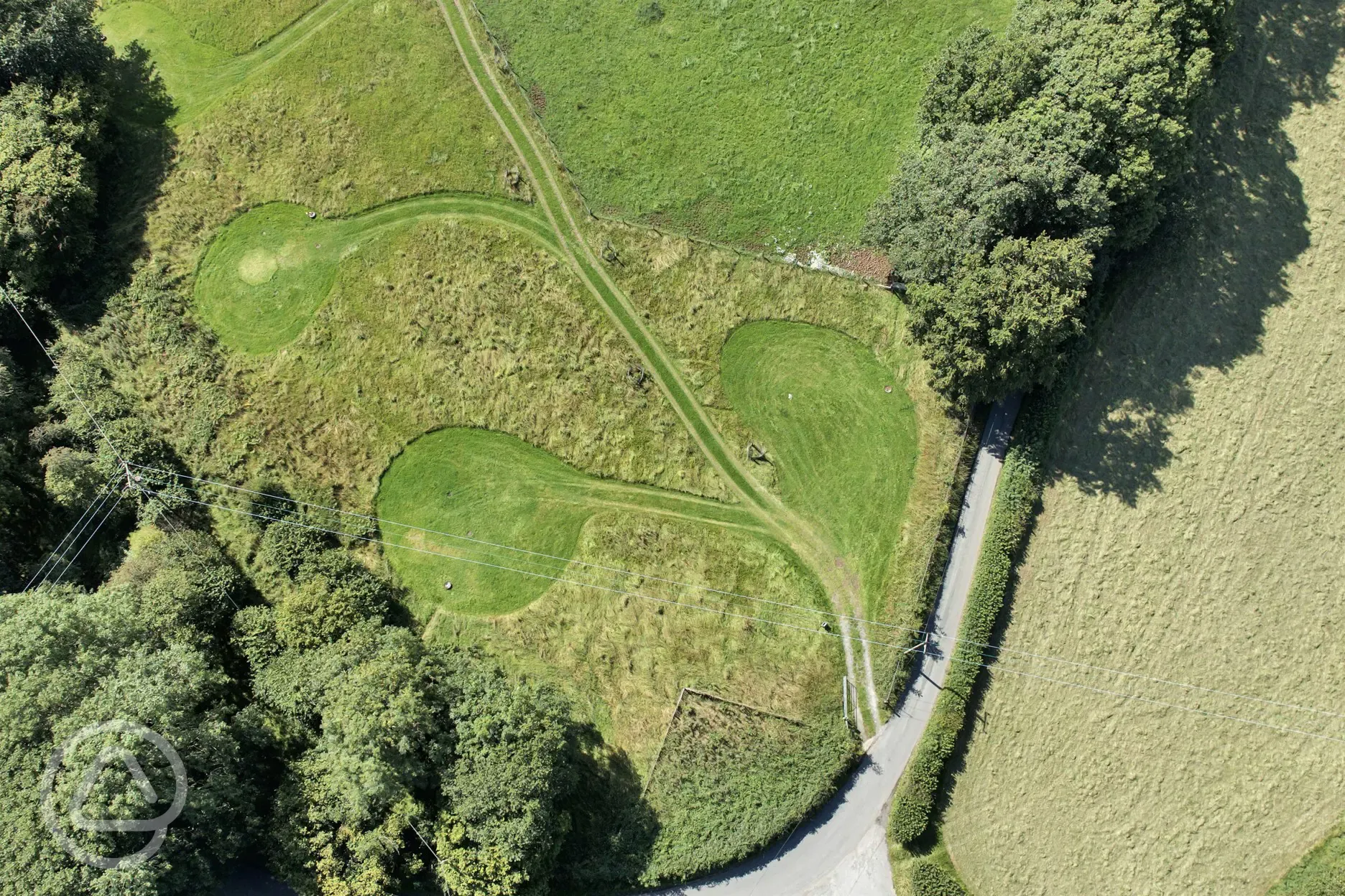 Aerial of the mown camping pitches
