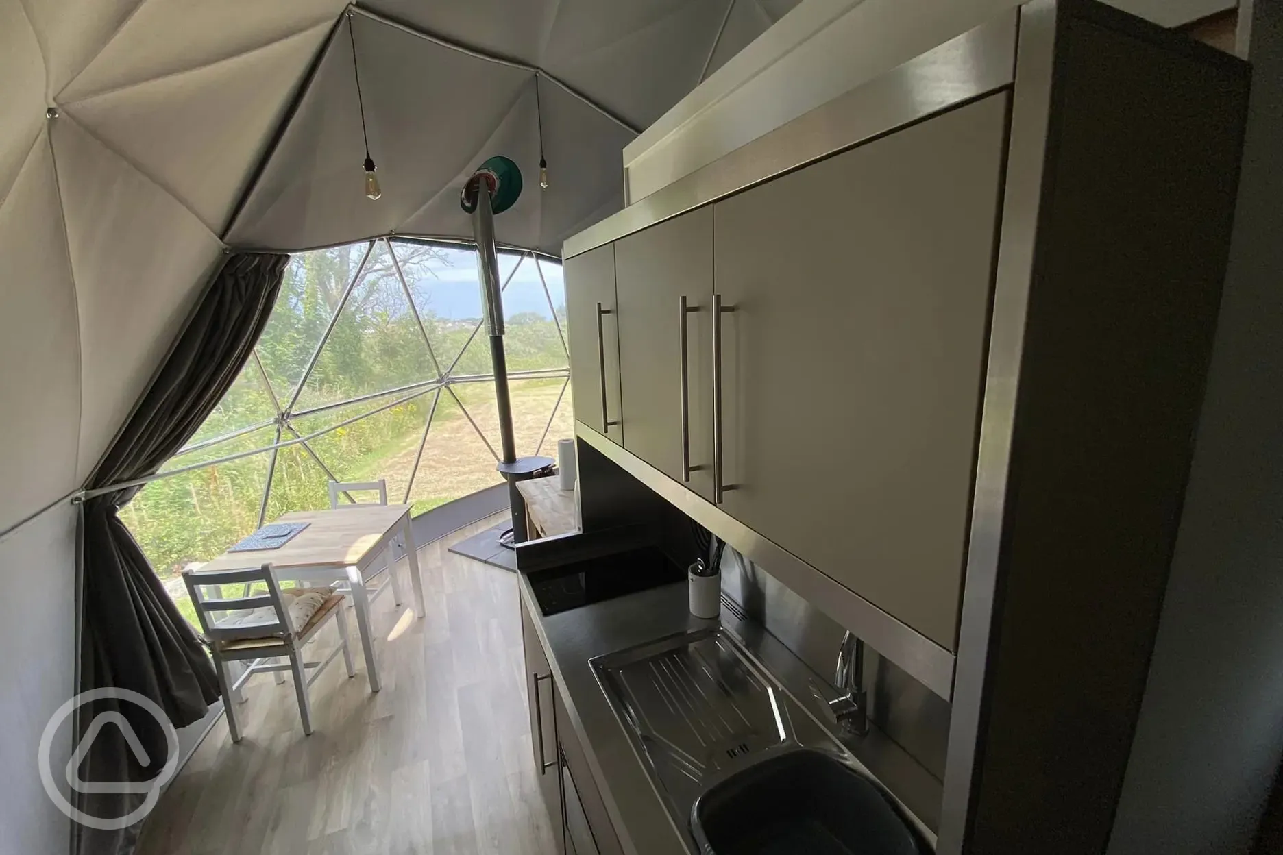 Geodesic dome kitchen area