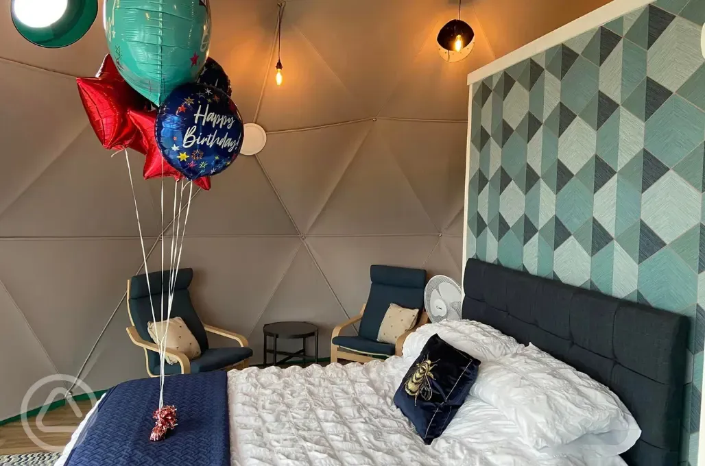 Geodesic dome interior decorated for a special occasion