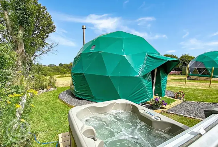 Geodesic dome with hot tub